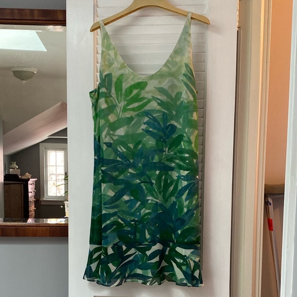 CAbi Green Leaf print dress
